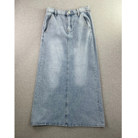 PTCL Denim Maxi Jean Skirt Womens 26 Blue Faded Light Wash Stretch Boho Western - Picture 2 of 16